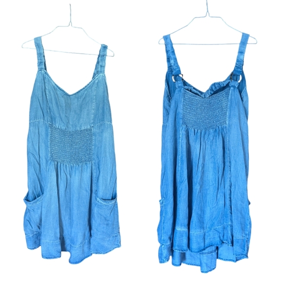 white birch Dresses & Skirts - NWT White Birch Oversized Denim Overall Dress Elastic Paneling Size L